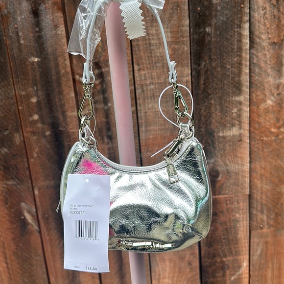 Betsey Johnson Silver Diva Rhinestone Micro Silver Pouch - Picture 1 of 15